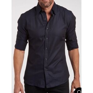 Teddy Stratford Navy Blue Zip Fit Athletic Cut Dress Shirt Soktas Cotton Work 3